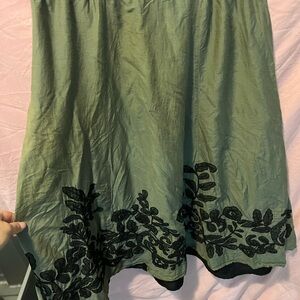 Chico's Olive and Black Floral A-Line Skirt